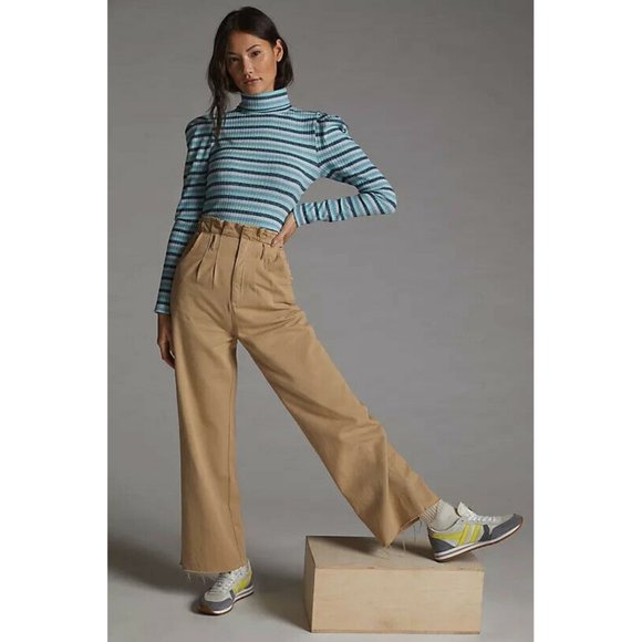 Anthropologie Maeve Puff-Sleeved Striped Turtleneck Top XL - Picture 1 of 9